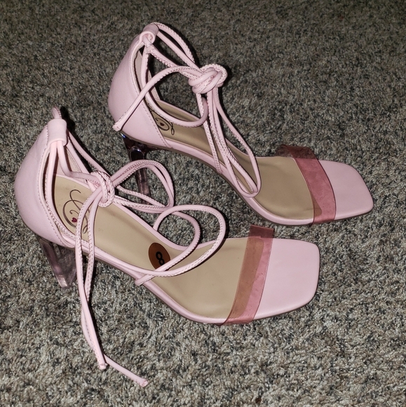 Urban Outfitters| Bubblegum Barbie Pink Heels with Ankle Wrap Straps - Picture 2 of 5